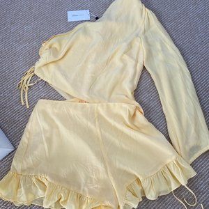 One shoulder baby yellow romper